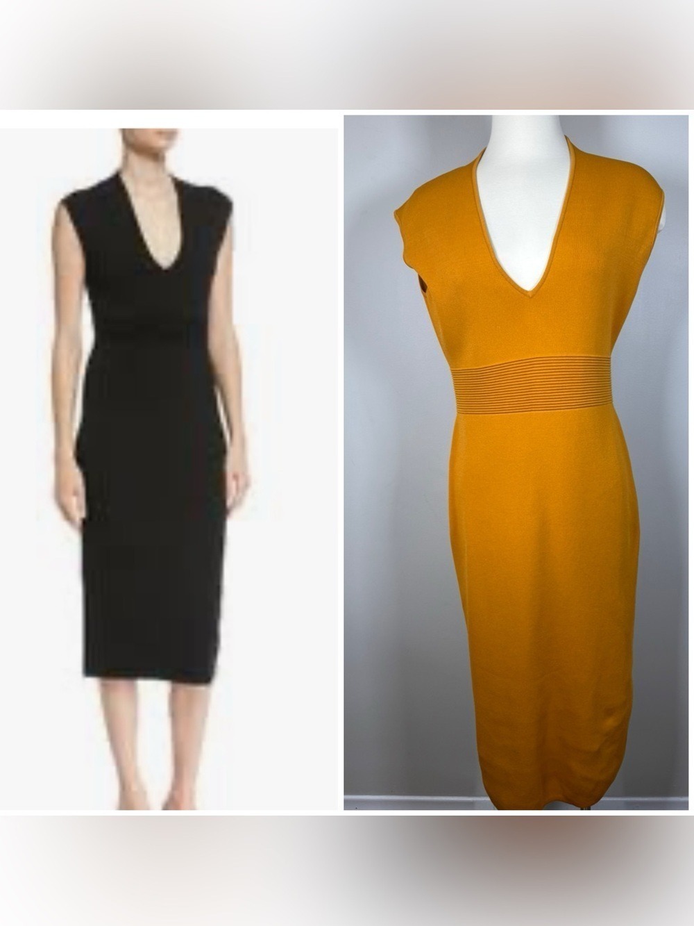 Michael Kors Mustard V-Neck Ribbed Midi Knit Dress Large